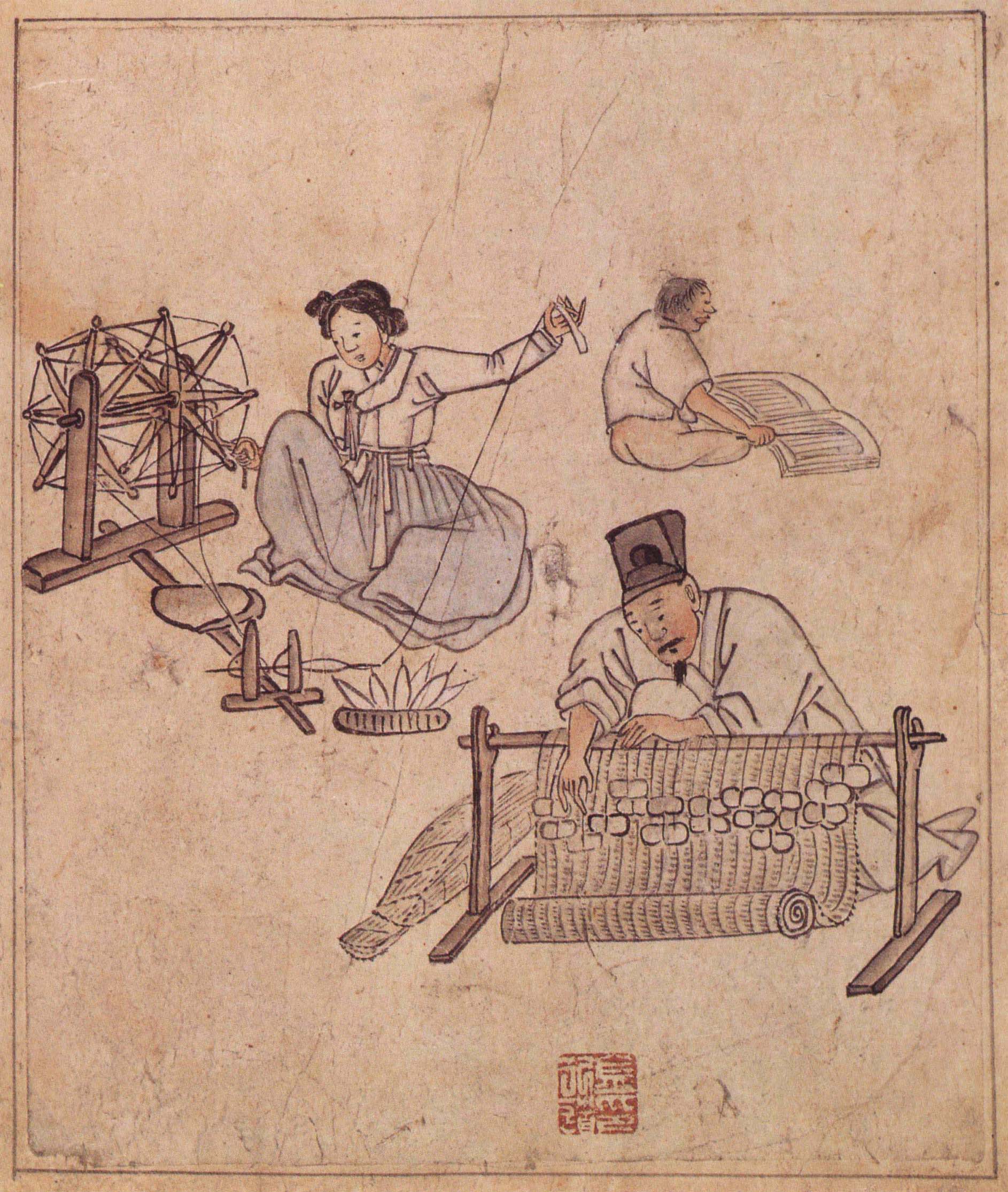 김홍도 자리짜기 (Weaving a Mat) — Kim Hong-do, 18th century